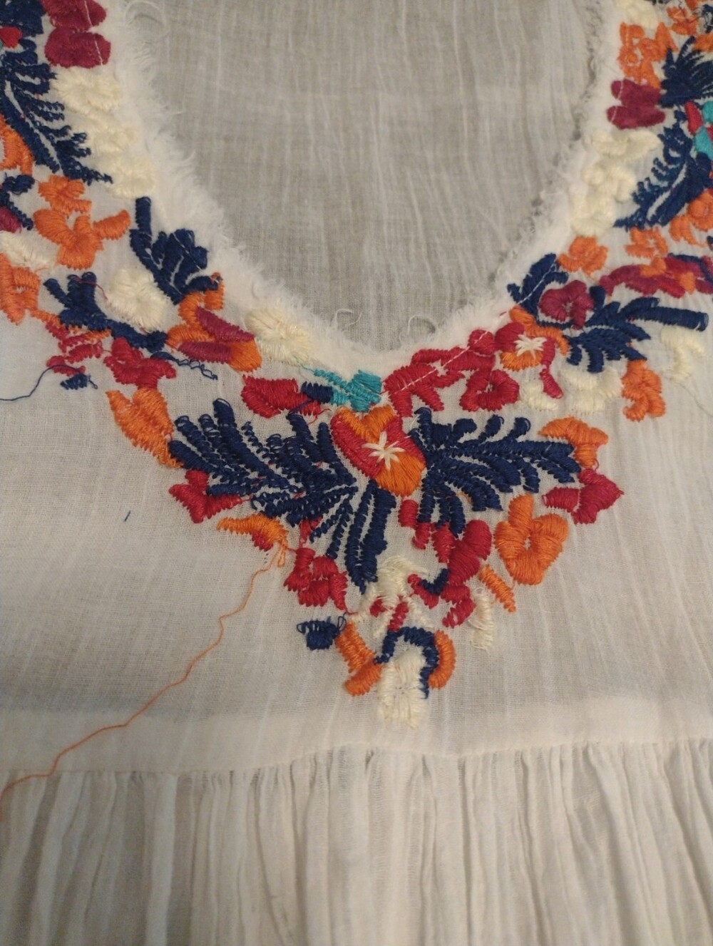 Free People One Sz M Embroidered Mini Dress Tunic Ivory Boho Festival Flowy - Picture 7 of 10